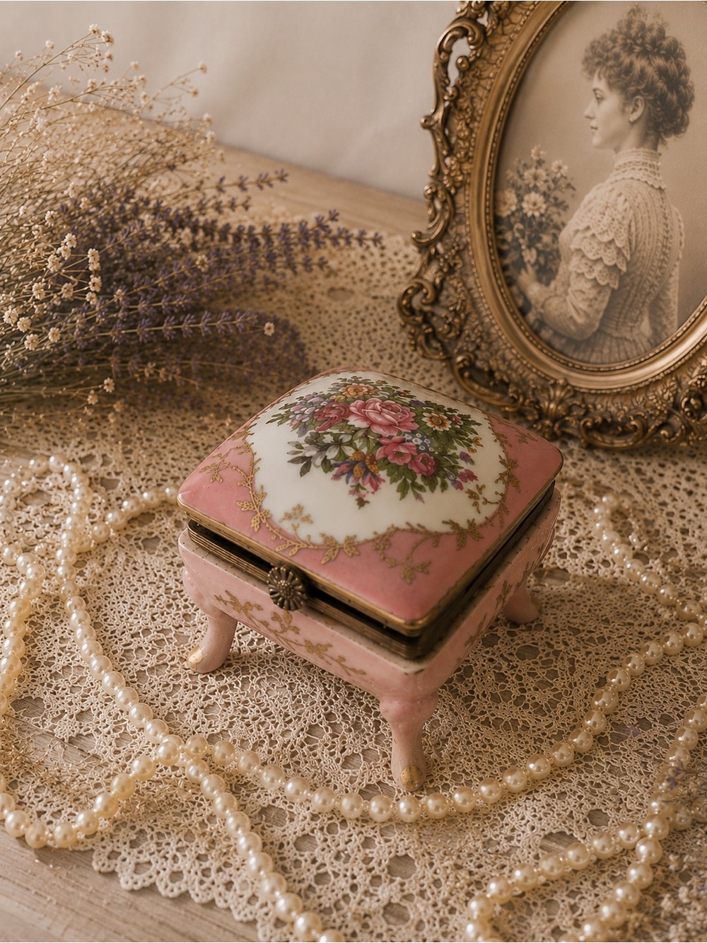 🫖🌸 Vintage Norleans Japan Floral Porcelain Trinket Box - Picture 6 of 10